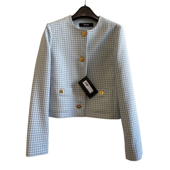 Versace Medusa Blue and White Checkered wool jacket 38 - Picture 1 of 10